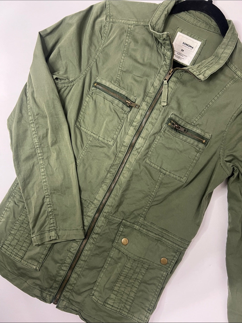Sonoma Men's Olive Green Military Field Jacket with Zip Pockets - Picture 3 of 8